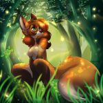  ambient_insect ambiguous_gender arthropod autumn_(praexon) beetle canid canine female female_focus firefly forest fox green_eyes group hair insect long_ears mammal red_fox red_hair sitting solo_focus theredghost tree 