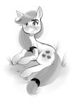  applejack_(mlp) blush cutie_mark digital_media_(artwork) earth_pony enookie equid equine female feral freckles friendship_is_magic grass greyscale hair hi_res horse looking_at_viewer mammal monochrome my_little_pony pony simple_background smile 