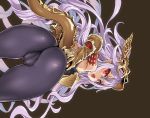  armor asanagi ass brown cameltoe elbow_gloves fang gloves granblue_fantasy long_hair medusa_(shingeki_no_bahamut) pointed_ears purple_hair red_eyes shingeki_no_bahamut skintight tail 