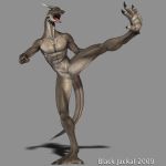  1:1 2009 3d_(artwork) animal_genitalia anthro black_jackal claws digital_media_(artwork) dragon genital_slit horn kick male nude scalie sculpture slit solo statue 