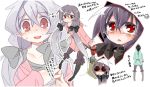 akaino_(akaomi) character_sheet crying glowing glowing_eyes hands_in_pockets highres hood hoodie low_twintails red_eyes silver_hair sunglasses tears translation_request twintails 