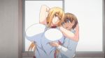  1girl animated animated_gif blonde_hair breast_grab breast_squeeze breasts grabbing gym_uniform huge_breasts ikkyuu_nyuukon queen_bee 