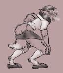  anthro blush bottomwear breasts breath canid canine clothing eyes_closed eyewear female glasses hair hand_on_knee hi_res legwear mammal monochrome open_mouth pussy_juice redacted simple_background skirt socks solo sweat tongue tongue_out torn_clothing transformation 