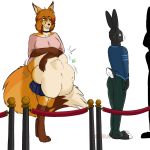  1:1 anthro autumn_(praexon) belly big_belly bottomwear canid canine clothing collar datblangry digestion female_pred fox mammal queue red_fox skirt sweater topwear vore 