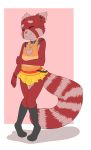  &lt;3 3_toes 5_fingers absurd_res ailurid anthro blind bottomwear clothed clothing collar crossdressing digital_media_(artwork) enookie eyes_closed fan_character fur girly hi_res humanoid_hands legwear long_socks male mammal multicolored_fur multicolored_tail pink_nose red_fur red_panda simple_background skirt smile socks solo standing toes two_tone_fur two_tone_tail wristband 