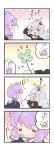  &gt;_&lt; 0_0 2girls 4koma :d :o ahoge animal_ears animal_hood antenna_hair arm_up black_jacket blush braid breasts bunny_ears bunny_hood closed_mouth clover comic commentary_request criss-cross_halter dress eighth_note fake_animal_ears fingernails four-leaf_clover hair_ornament halterneck highres holding hood hood_down hooded_jacket jacket kizuna_akari long_hair long_sleeves low_twintails medium_breasts milkpanda multiple_girls musical_note open_mouth outstretched_arm profile puffy_long_sleeves puffy_sleeves purple_dress silver_hair sleeves_past_wrists smile translation_request twin_braids twintails very_long_hair vocaloid voiceroid xd yuzuki_yukari 