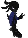  2018 3:4 ambiguous_gender anthro avian bandanna bird blue_eyes boots clothed clothing coat corvid crow fingerless_gloves footwear fully_clothed gesture gloves goldenbuckles nuit simple_background smile solo sonic_forces standing v_sign white_background 