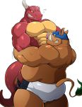  absurd_res bear_hug briefs clothed clothing dragon duo furgonomics hi_res maldu male mammal muscular muscular_male overweight scalie simple_background suid suina sus_(pig) topless underwear white_background wild_boar wrestling 