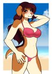  alpha_channel anthro beach bikini breasts canid canine clothing ear_piercing female hi_res looking_at_viewer mammal outside piercing porin seaside smile solo standing swimwear wide_hips 
