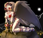  2019 anthro avian beak breasts digital_media_(artwork) feathered_wings feathers female gryphon moon night nipples non-mammal_breasts nude outside rock sky smile solo star starry_sky tales_foxdale white_feathers wings 