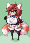 ailurid anthro big_breasts bottomless breasts cleavage clothed clothing female green_eyes hi_res legwear limebreaker looking_at_viewer mammal red_panda solo thigh_highs 