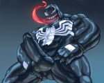  5:4 abs alien balls biceps big_penis black_body blackmonster humanoid humanoid_penis long_tongue low-angle_view male marvel muscular muscular_male not_furry penis sharp_teeth simple_background solo spider-man_(series) symbiote teeth tongue tongue_out venom_(marvel) worm&#039;s-eye_view 
