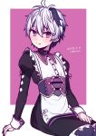  1girl ai_kusunoki alternate_costume apron black_hair black_nails choker enmaided flower_(vocaloid) juliet_sleeves long_sleeves looking_at_viewer maid maid_apron maid_headdress multicolored_hair nail_polish puffy_sleeves purple_eyes short_hair solo streaked_hair v_flower_(vocaloid4) vocaloid white_hair 