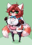  ailurid anthro balls big_breasts big_penis breasts cleavage clothed clothing dickgirl erection green_eyes hi_res intersex legwear limebreaker looking_at_viewer mammal penis precum red_panda solo thigh_highs 