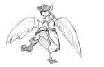  17:11 2018 absurd_res anthro avian bird blush boots breasts clothing eye_patch eyewear female footwear hat headgear headwear hi_res monochrome open_mouth parrot pirate simple_background solo standing surprise torn_clothing transformation watsup white_background 