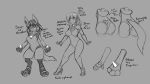  &lt;3 16:9 4k absurd_res anthro big_breasts blush breasts butt chest_tuft clothing female footwear grey_background hair hi_res high_heels human looking_at_viewer lucario mammal model_sheet monochrome nintendo pok&eacute;mon pok&eacute;mon_(species) shoes simple_background smile solo spikes standing text tuft video_games watsup 