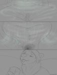  2017 ambiguous_gender anthro black_and_grey canid canine canis clothed clothing comic domestic_dog drinking duo eyes_closed female fiberopticfeline front_view fully_clothed fur grey_background hair hi_res inside internal larger_pred line_art long_hair looking_down macro mammal micro monochrome oral_vore rear_view short_hair shrinking side_view simple_background size_difference smaller_prey soft_vore swallowing teeth tongue tongue_out ursid vore water 