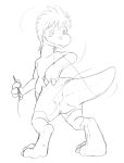  animate_inanimate anthro claws digitigrade dinosaur dromaeosaurid featureless_crotch hi_res kyrio living_plushie male needle plushie reptile scalie seams simple_background solo standing theropod thick_tail thread transformation 