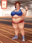  1girl belly black_eyes blush breasts brown_hair cleavage fat full_body highres huge_breasts large_breasts looking_at_viewer original plump short_hair smile solo standing thick_thighs thighs toroboro 