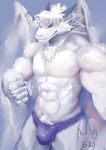  2016 5_fingers abs absurd_res anthro blue_eyes clothed clothing fur hi_res littleblackalas male muscular muscular_male pecs solo topless tuft underwear white_fur 