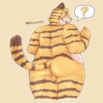  1:1 ? anthro backsack balls bfkitsu1550 blush brown_eyes brown_fur butt clothing felid fur hi_res looking_back male mammal nude obese orange_fur overweight pantherine solo tiger 