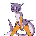  2019 alpha_channel anthro blush clothed clothing crackers crossdressing fish girly hair legwear male marine mostly_nude nebari pink_eyes purple_body purple_hair shark simple_background smile solo stockings transparent_background 