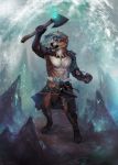  2019 anthro barefoot black_lips black_nose canid canine canis digital_media_(artwork) digitigrade hi_res holding_object holding_weapon male mammal solo standing weapon wolf wolnir 