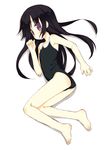  ass barefoot black_hair competition_school_swimsuit feet flat_chest full_body long_hair lying meito_(maze) one-piece_swimsuit original purple_eyes school_swimsuit solo swimsuit 