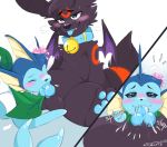  &lt;3 &lt;3_eyes 3_toes absurd_res animal_genitalia animal_penis balls bandanna black_fur blue_fur blue_pawpads blue_penis blue_skin blue_tongue blush canid canine canine_penis claws close-up collar cum cum_in_mouth cum_inside cum_splatter eeveelution fan_character feral feral_on_feral flower fluffy fluffy_tail forked_tail fur hi_res interspecies knot looking_at_viewer looking_pleasured mammal markings nintendo orgasm pawpads penis pixelyteskunk plant pok&eacute;mon pok&eacute;mon_(species) red_markings snout socks_(marking) spread_legs spreading toes tongue tongue_out umbreon vaporeon video_games wings 