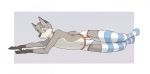  2017 5_fingers anthro black_nose briefs bulge canid canine canis clothing digital_media_(artwork) domestic_dog fur green_eyes grey_fur legwear looking_at_viewer lying male mammal on_side simple_background solo stoki thigh_highs underwear white_fur 