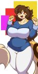  anthro big_breasts blush breasts brown_hair clothing felid feline female fur hair leopardus long_hair mammal mastergodai ocelot open_mouth pants pregnant shirt solo standing thick_thighs voluptuous wide_hips 