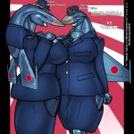  2019 aircraft aircraft_humanoid airplane anthro big_breasts breasts clothed clothing conditional_dnp duo english_text female flag_background half-closed_eyes hand_on_breast hat japanese_flag jet living_aircraft living_machine looking_at_viewer machine mihoko_koyama_(renthedragon) military_uniform name_tag natsuki_tajima_(renthedragon) necktie not_furry pillarbox purple_eyes red_eyes renthedragon skirt standing text uniform wings 
