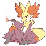  delphox dipstick_tail female fire inner_ear_fluff looking_at_viewer multicolored_tail nintendo nyaswitchnya pok&eacute;mon pok&eacute;mon_(species) sitting stick video_games 