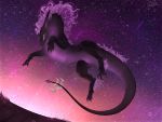  2019 4:3 absurd_res ambiguous_gender claws detailed_background dragon eyelashes feral hair hi_res nashiholy night outside purple_hair red_eyes sky solo star starry_sky 