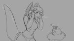  16:9 2018 4k absurd_res ambiguous_gender anthro blush breasts breath cub dragon duo egg eyes_closed female grey_background hair hand_on_head happy hatching hi_res horn midriff monochrome navel open_mouth simple_background smile snout surprise watsup young 