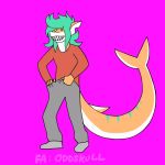  2d_animation animated big_tail clothing digital_media_(artwork) fish loop male mammal marine meme oddskull pants shark smile undressing 