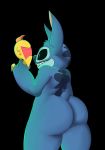  4_fingers absurd_res alien anthro big_butt butt disney experiment_(species) gun hi_res lilo_and_stitch looking_back male notched_ear ranged_weapon simple_background small_tail smile solo stitch teeth vun weapon 