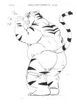  2019 anthro belly blush butt eyewear felid glasses hi_res humanoid_hands jumperbear male mammal overweight overweight_male pantherine solo text tiger 