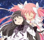  2girls akemi_homura black_hair hibimegane kaname_madoka long_hair mahou_shoujo_madoka_magica multiple_girls pink_hair purple_eyes tagme ultimate_madoka 