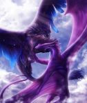  2019 claws day detailed_background dragon eyes_closed feathered_dragon feathers feral fur furred_dragon horn isvoc outside purple_scales scales scalie spines western_dragon 
