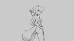  16:9 2018 4k absurd_res anthro breasts butt canid canine female fox grey_background hair hand_on_hip hi_res mammal monochrome multi_breast nipples nude rear_view simple_background snout solo standing watsup 