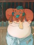  2019 anthro belly buta5kawa clothing eyes_closed food gouryou hamuga86 hi_res japanese_text male mammal overweight overweight_male pants popsicle shirt solo suid suina sus_(pig) text tokyo_afterschool_summoners topwear video_games wild_boar 