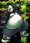  2019 anthro belly bottomwear bulge clothed clothing cute_fangs giant_panda hi_res humanoid_hands lost_out_gi male mammal moobs navel nipples open_shirt overweight overweight_male pants shirt shorts solo topwear ursid 