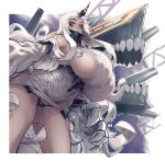  1girl breasts claws dress eigaka gigantic_breasts highres horn huge_breasts kantai_collection long_hair red_eyes ribbed_dress seaport_hime shinkaisei-kan short_dress sideboob solo sweater sweater_dress thong very_long_hair white_hair 