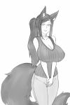  2019 animal_humanoid big_breasts breasts canid canid_humanoid canine canine_humanoid cleavage clothed clothing female fluffy fluffy_tail fox_humanoid huge_breasts humanoid mammal mature_female monochrome pants simple_background sketch solo sweater topwear twrlare white_background 