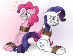  bdsm bondage bound earth_pony equid equine female feral friendship_is_magic gag horn horse mammal my_little_pony nivek15 pinkie_pie_(mlp) pony rarity_(mlp) rope rope_bondage simple_background tape tape_gag unicorn 