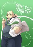  2019 anthro belly blue_eyes blush clothing eyewear glasses green_background hi_res humanoid_hands leib_(tas) male mammal overweight overweight_male pants polar_bear pomupomu490 shirt simple_background solo tokyo_afterschool_summoners topwear ursid ursine video_games 