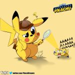  1:1 2019 ? detective_pikachu duo fur hi_res humor joltik magnifying_glass male mammal nintendo pikachu pok&eacute;mon pok&eacute;mon_(species) rodent video_games viejillox yellow_fur 