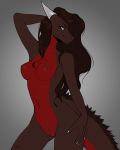  2019 5_fingers anthro areola breasts brown_hair digital_media_(artwork) dragon female hair horn nipples nude pussy scalie simple_background smile solo standing yasmil 