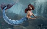  3d_(artwork) breasts digital_media_(artwork) female hair humanoid marine merfolk read_hair rewop solo underwater water watermark 